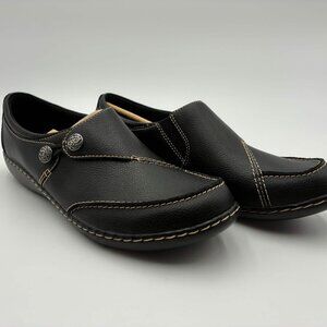 Clarks Collection Comfort Slip-On Shoes Black Leather Women’s US 9.5 EU 41